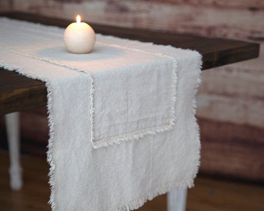 Rustic Farmhouse Handmade Table Runner – Sandy Beige neutral